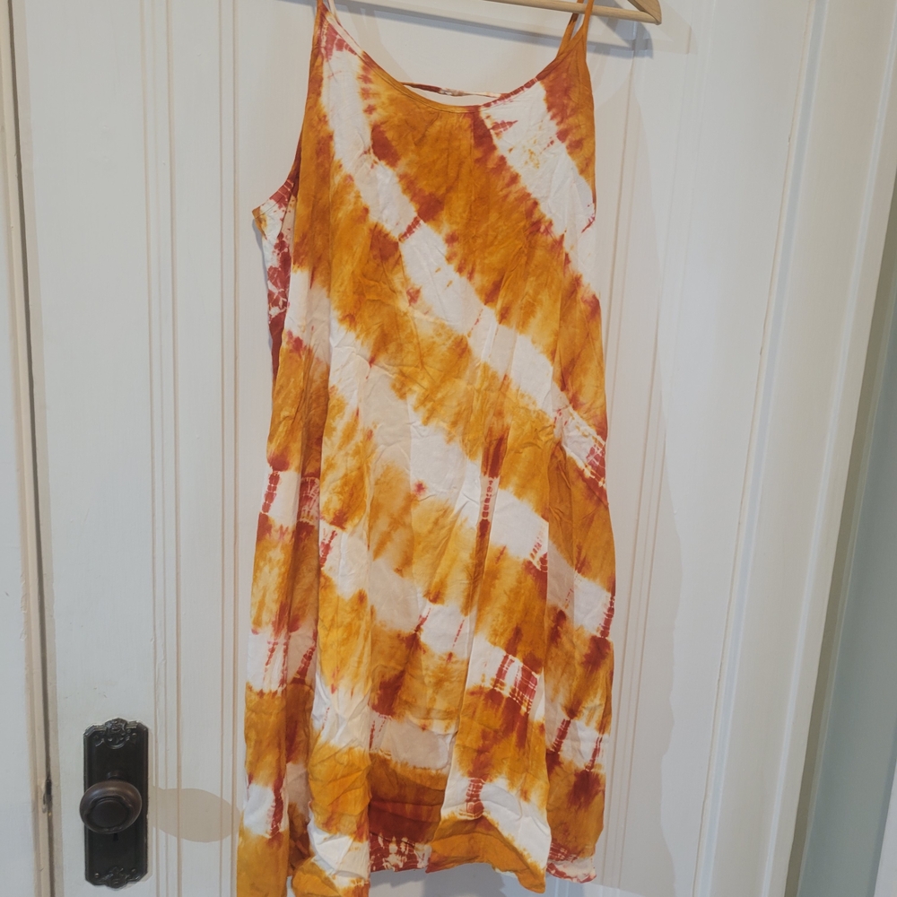 Tie-Dye Sleeveless Dress - Orange and White